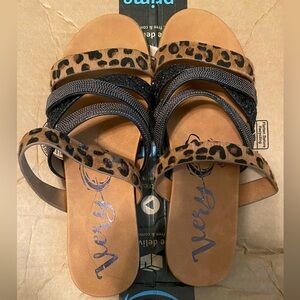 Black, leopard strapped sandals